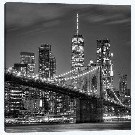 Brooklyn Bridge Black And White, New York City Canvas Print #JNB2454} by Jan Becke Canvas Wall Art