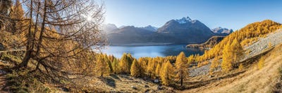 Lake Sils Panorama (Silsersee) In Autumn Season, Upper Engadine Valley, Switzerland by Jan Becke multi panel art