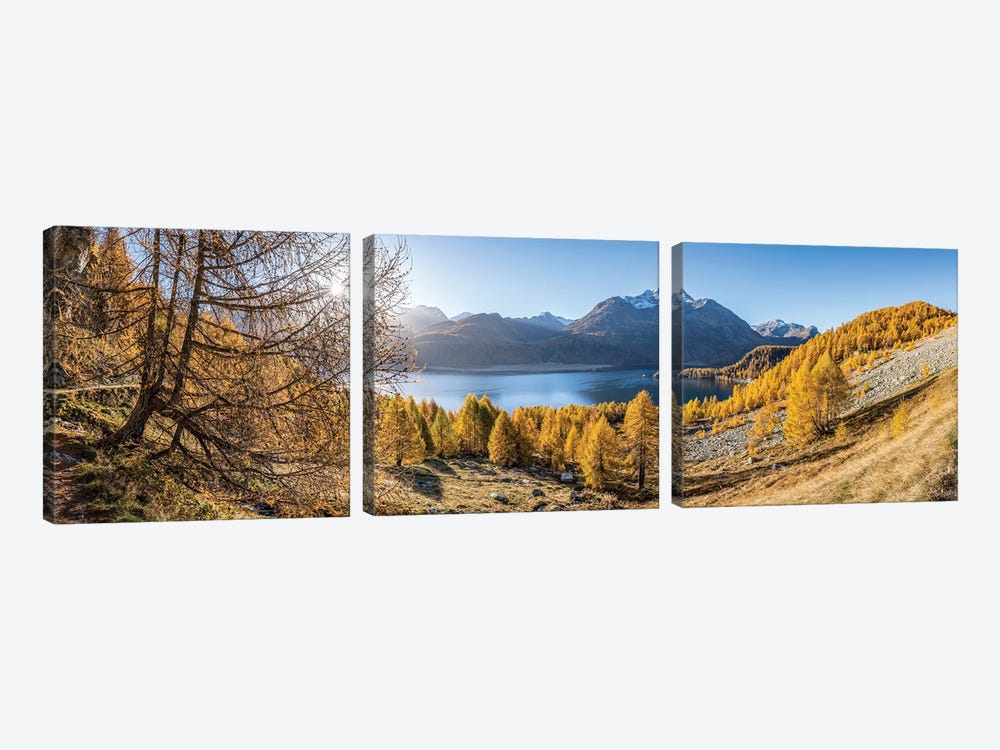 Lake Sils Panorama (Silsersee) In Autumn Season, Upper Engadine Valley, Switzerland by Jan Becke 3-piece Canvas Artwork