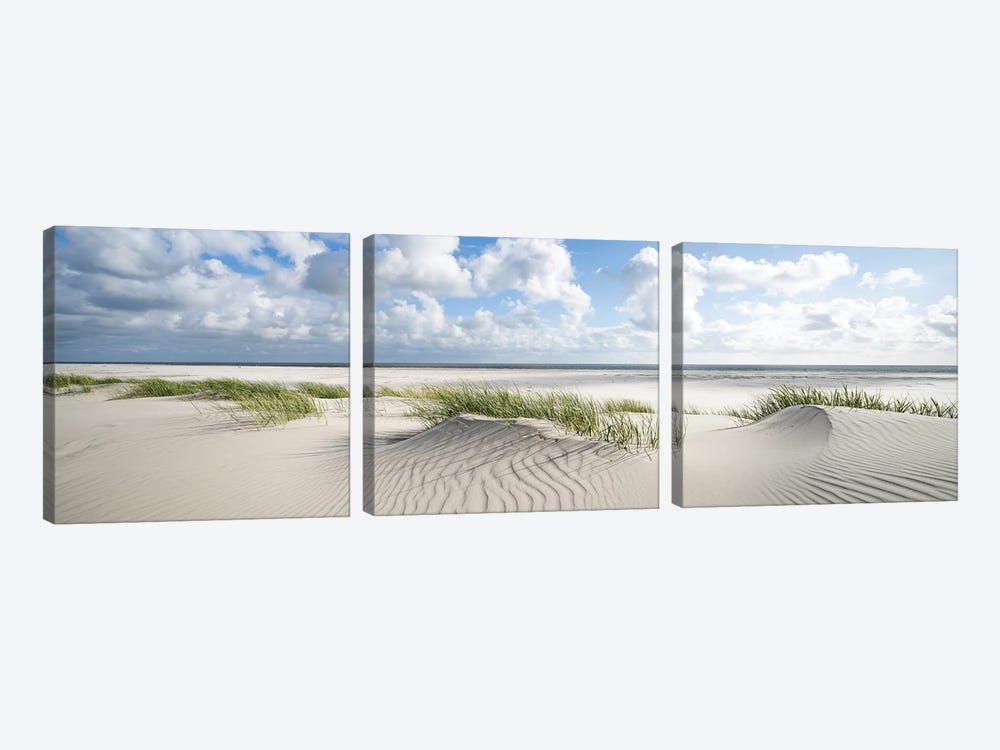 Dune Beach Panorama On A Sunny Day by Jan Becke 3-piece Canvas Art Print