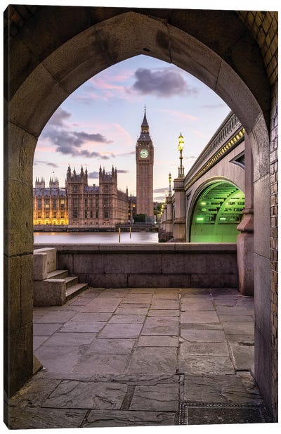 Big Ben And Westminster Bridge At Sunset, London, Great Britain Canvas Art Print - Big Ben