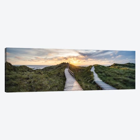 Wooden Path Through The Dune Landscape At Sunset Canvas Print #JNB2466} by Jan Becke Canvas Print