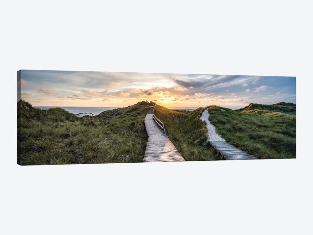 Wooden Path Through The Dune Landscape At Sunset by Jan Becke 1-piece Canvas Print