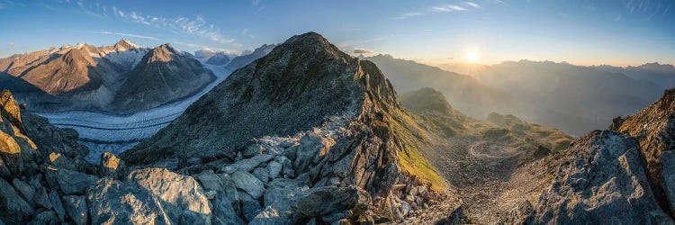 Sunrise At Aletsch Glacier (Aletschgletscher) With View Of Eggishorn Mountain Peak In The Distance, Swiss Alps, Switzerland