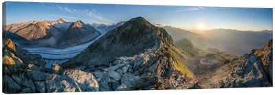 Sunrise At Aletsch Glacier (Aletschgletscher) With View Of Eggishorn Mountain Peak In The Distance, Swiss Alps, Switzerland Canvas Art Print - Switzerland Art