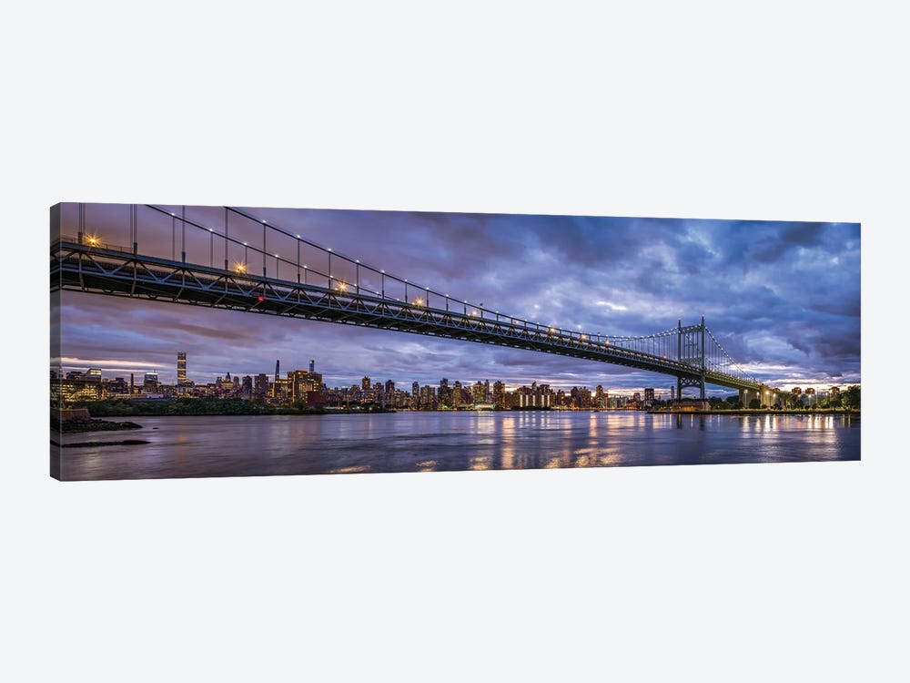 Robert F. Kennedy Bridge (Triborough Bridge) Panorama At Night, New York City by Jan Becke 1-piece Canvas Art Print