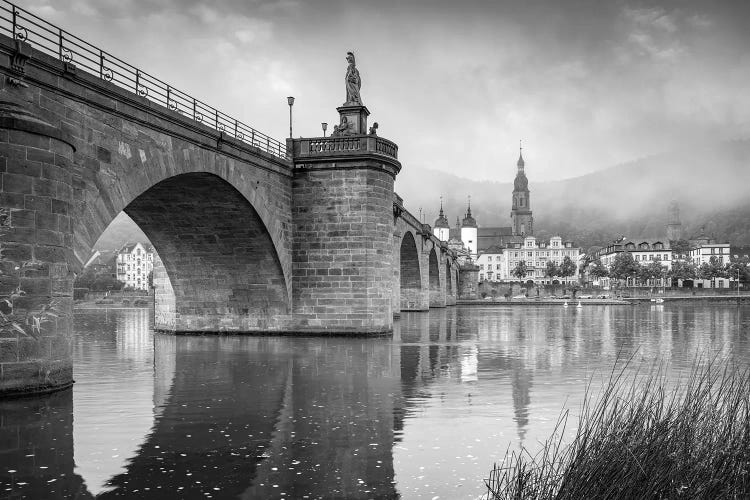 Old Bridge In Heidelberg, Germany, Black And White