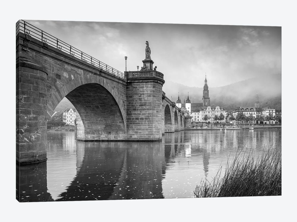 Old Bridge In Heidelberg, Germany, Black And White by Jan Becke 1-piece Canvas Print