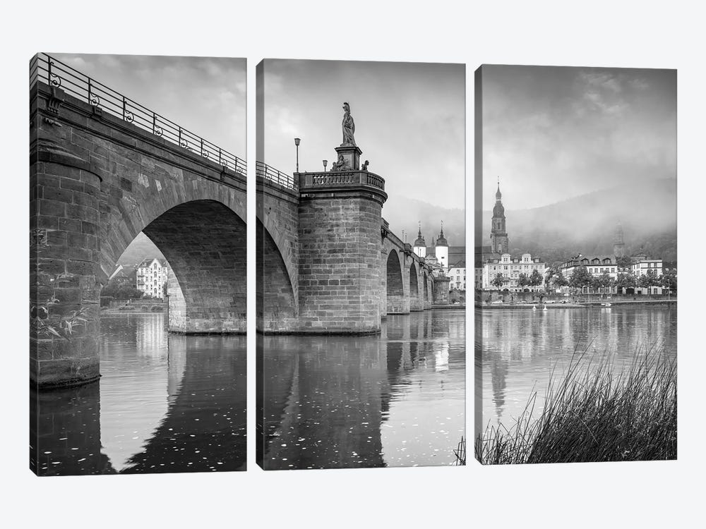 Old Bridge In Heidelberg, Germany, Black And White by Jan Becke 3-piece Canvas Print
