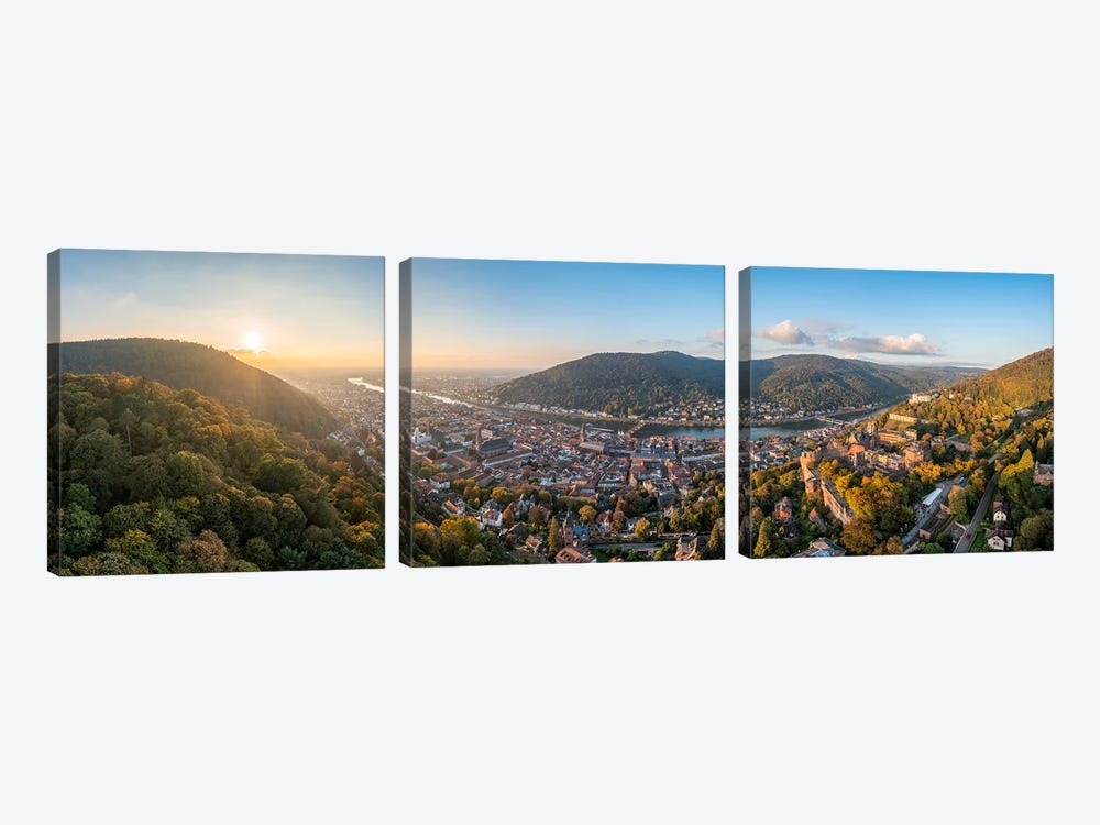 Aerial Panorama Of Heidelberg In Autumn Season, Baden-Württemberg, Germany by Jan Becke 3-piece Canvas Wall Art
