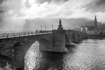 Heidelberg Old Bridge And Castle, Germany, Black And White by Jan Becke art print