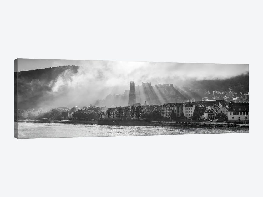 Heidelberg Castle Panorama, Germany, Black And White by Jan Becke 1-piece Canvas Print
