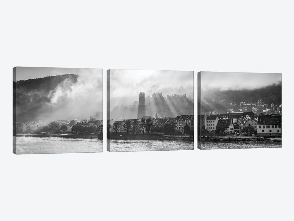 Heidelberg Castle Panorama, Germany, Black And White by Jan Becke 3-piece Canvas Print