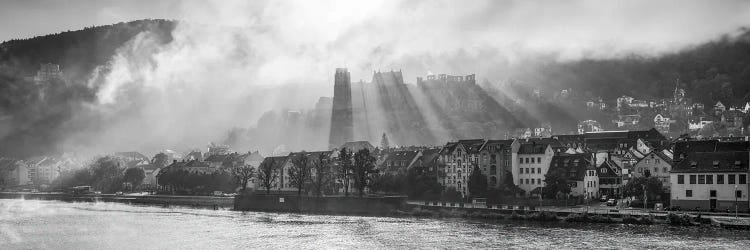 Heidelberg Castle Panorama, Germany, Black And White