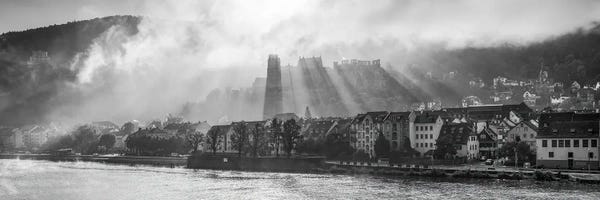 Heidelberg: Heidelberg Castle Panorama, Germany, Black And White by Jan Becke