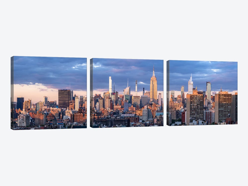 Midtown Manhattan Skyline Panorama At Sunset, New York City, USA by Jan Becke 3-piece Canvas Print
