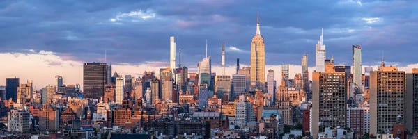 Manhattan: Midtown Manhattan Skyline Panorama At Sunset, New York City, USA by Jan Becke