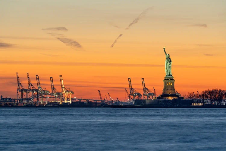 Statue Of Liberty At Sunset, New York City