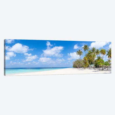Beautiful Beach Panorama With Palm Trees, Maldives Canvas Print #JNB2486} by Jan Becke Art Print