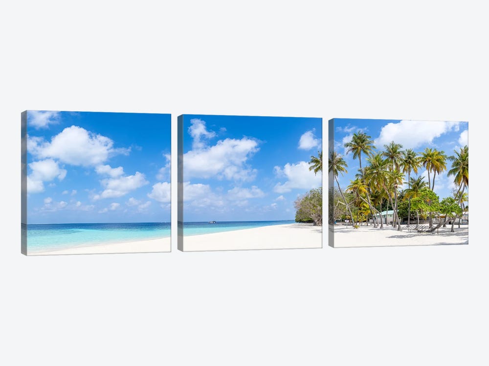 Beautiful Beach Panorama With Palm Trees, Maldives by Jan Becke 3-piece Canvas Art Print