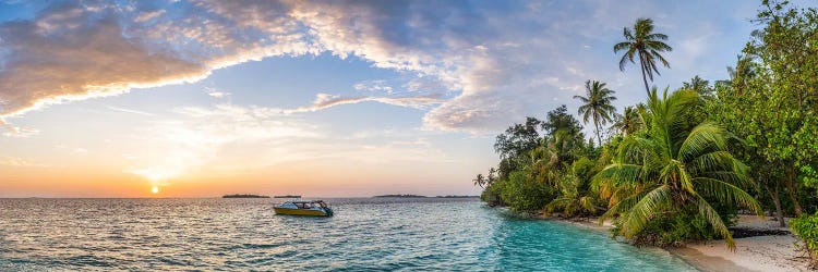 Tropical Beach Panorama At Sunrise, Maldives