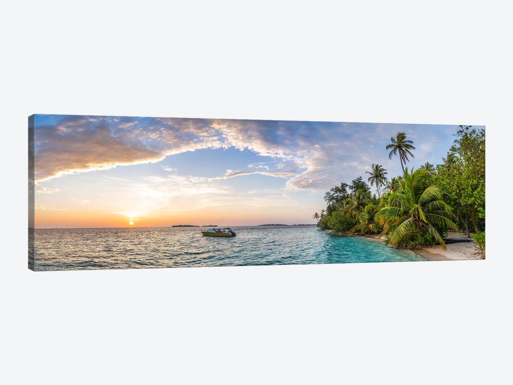 Tropical Beach Panorama At Sunrise, Maldives by Jan Becke 1-piece Canvas Art