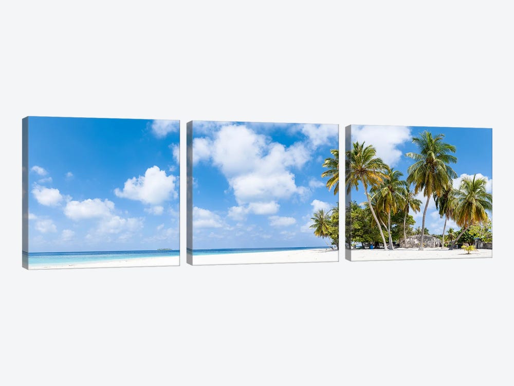 Tropical Beach Panorama With Palm Trees, Maldives by Jan Becke 3-piece Canvas Artwork