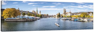 Panoramic View Of Zurich In Autumn Season Canvas Art Print - Zurich Art