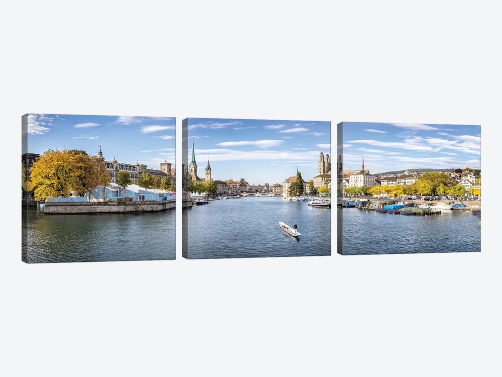 Panoramic View Of Zurich In Autumn Season by Jan Becke 3-piece Canvas Art