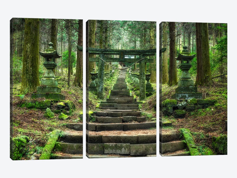 Entrance To The Kamishikimi Kumanoimasu Shinto Shrine, Takamori , Kumamoto Prefecture, Japan by Jan Becke 3-piece Canvas Art Print