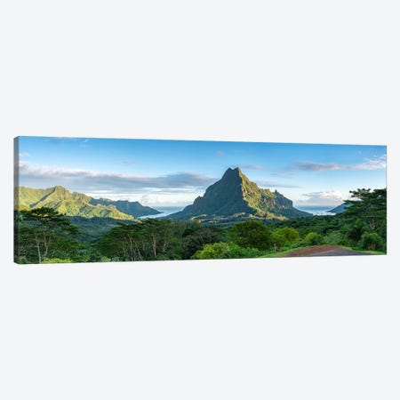 Panoramic Sunrise View Of Mont Rotui Seen From Belvedere Lookout, Moorea Island, French Polynesia Canvas Print #JNB2493} by Jan Becke Canvas Art Print