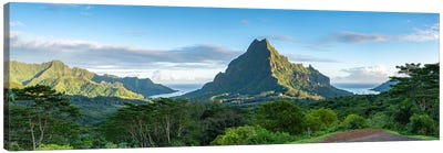 Panoramic Sunrise View Of Mont Rotui Seen From Belvedere Lookout, Moorea Island, French Polynesia Canvas Art Print - French Polynesia Art