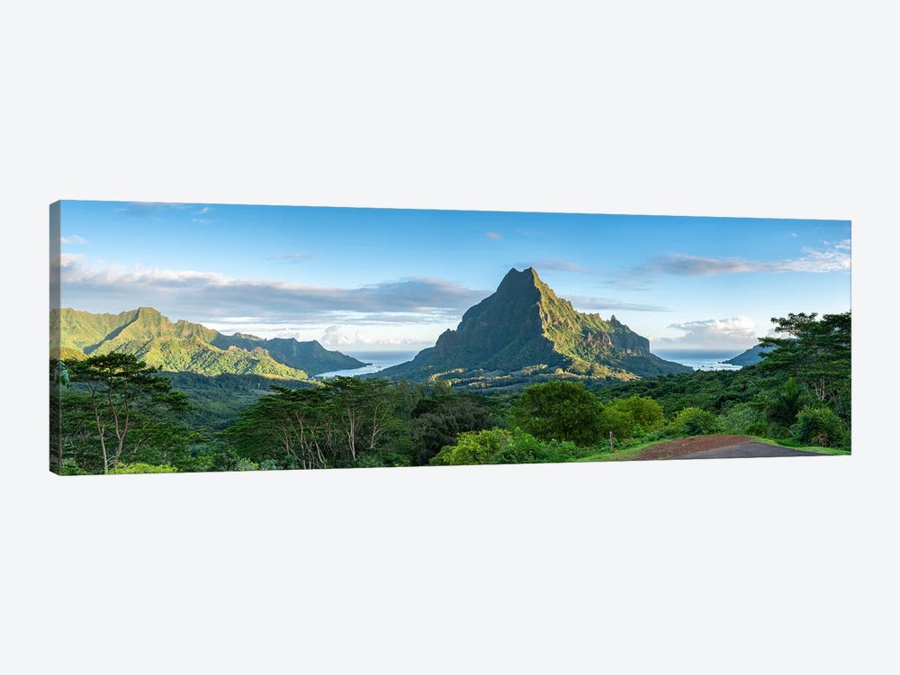 Panoramic Sunrise View Of Mont Rotui Seen From Belvedere Lookout, Moorea Island, French Polynesia by Jan Becke 1-piece Canvas Print
