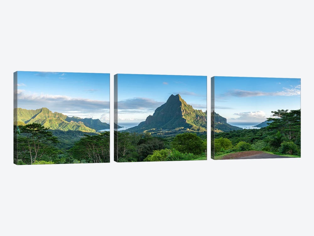 Panoramic Sunrise View Of Mont Rotui Seen From Belvedere Lookout, Moorea Island, French Polynesia by Jan Becke 3-piece Art Print