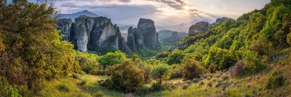 Greece: Panoramic View Of Meteora At Sunset, Kalabaka (Kalambaka), Greece by Jan Becke