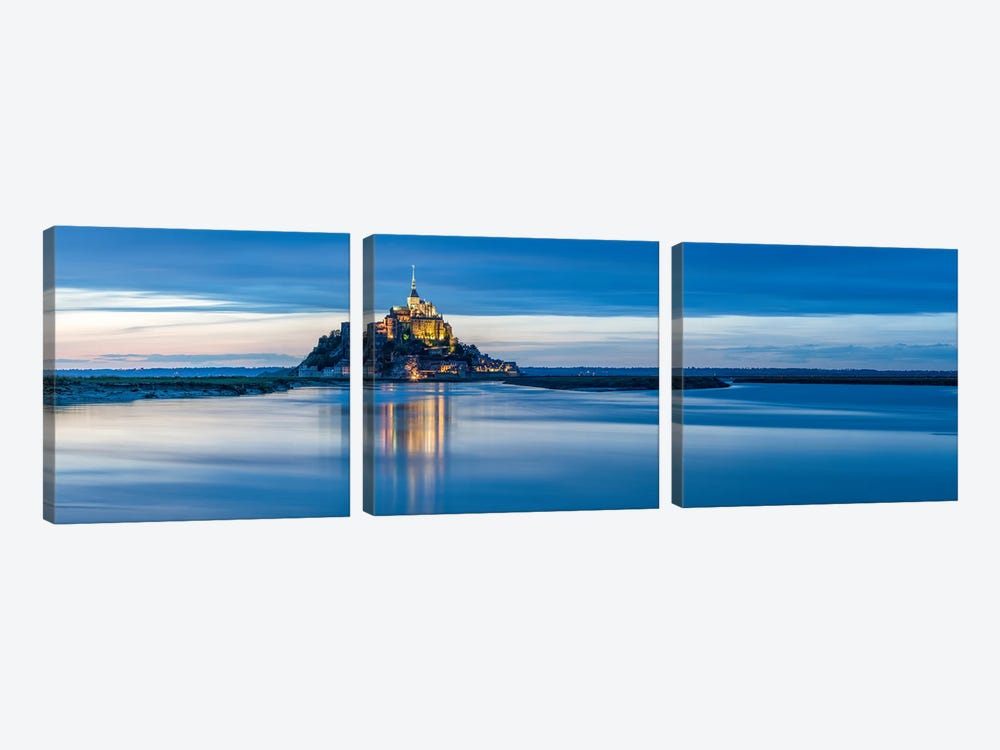 Panoramic View Of Mont-Saint-Michel Tidal Island At Dusk, Normandy, France by Jan Becke 3-piece Canvas Art
