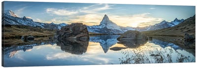 Scenic View Of The Matterhorn And Stellisee In The Swiss Alps Canvas Art Print - Nature Panoramics
