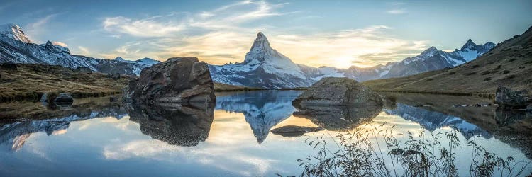 Scenic View Of The Matterhorn And Stellisee In The Swiss Alps