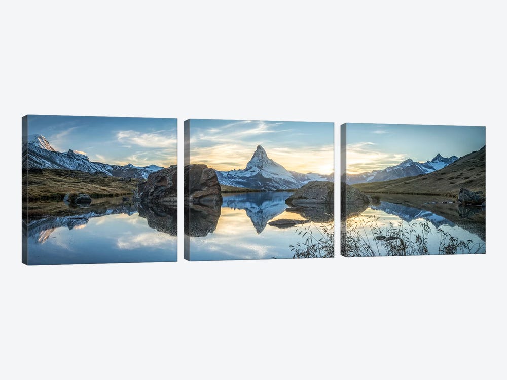 Scenic View Of The Matterhorn And Stellisee In The Swiss Alps by Jan Becke 3-piece Canvas Art Print