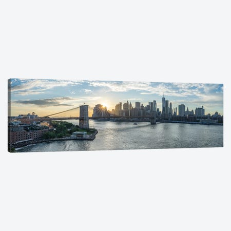 Brooklyn Bridge And Lower Manhattan Sunset Panorama, New York City Canvas Print #JNB2512} by Jan Becke Canvas Artwork