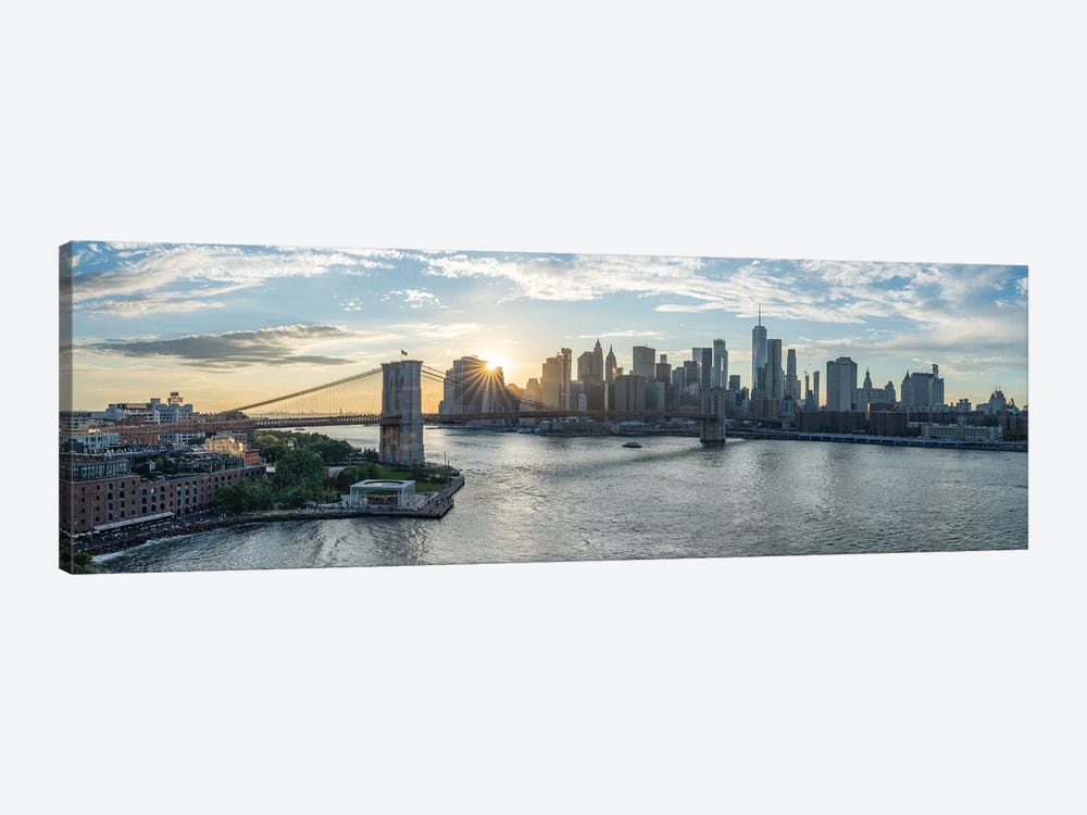 Brooklyn Bridge And Lower Manhattan Sunset Panorama, New York City by Jan Becke 1-piece Art Print