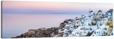 Oia Panorama At Dusk, Santorini (Santorin), Greece Canvas Art Print - City Sunrise & Sunset Art