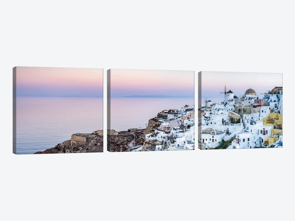 Oia Panorama At Dusk, Santorini (Santorin), Greece by Jan Becke 3-piece Canvas Print