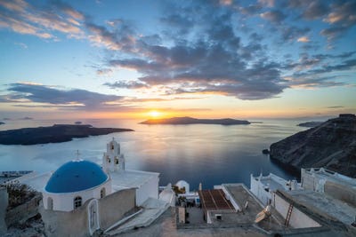 Sunset View Over The Caldera In Fira, Santorini (Santorin), Greece by Jan Becke canvas print