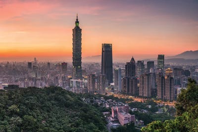 Taipei 101 Skyscraper At Sunset, Taipei, Republic Of China by Jan Becke framed canvas print