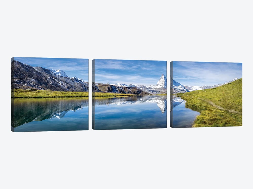 Panoramic View Of The Stellisee And Matterhorn In Switzerland by Jan Becke 3-piece Art Print