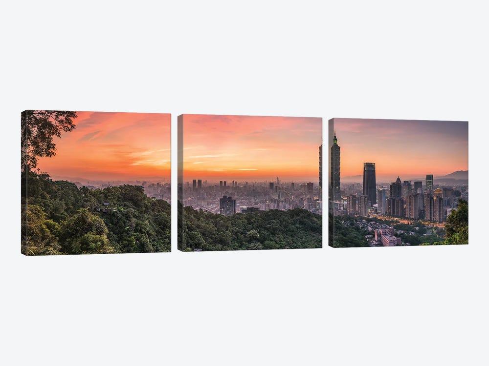 Taipei Sunset Panorama, Taiwan, Republic Of China by Jan Becke 3-piece Art Print