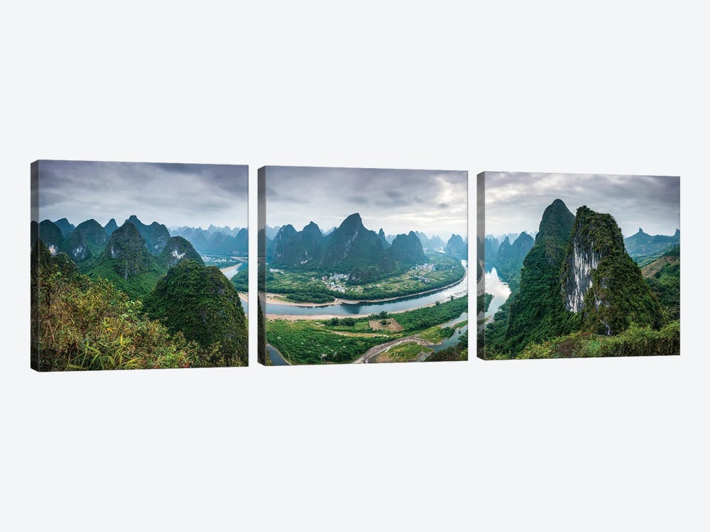 Xianggong Mountain Panorama, Karst Hills Of Yangshuo, Guilin, China by Jan Becke 3-piece Canvas Artwork