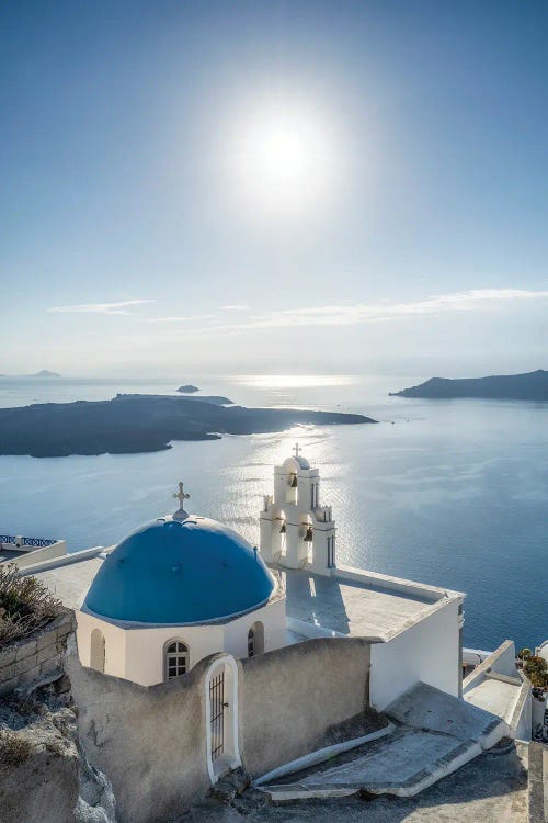 Three Bells Of Fira Church In Summer, Firostefani, Santorini, Greece