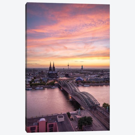 Cologne Skyline At Sunset, North Rhine Westphalia (Nordrhein-Westfalen), Germany Canvas Print #JNB2563} by Jan Becke Canvas Art Print